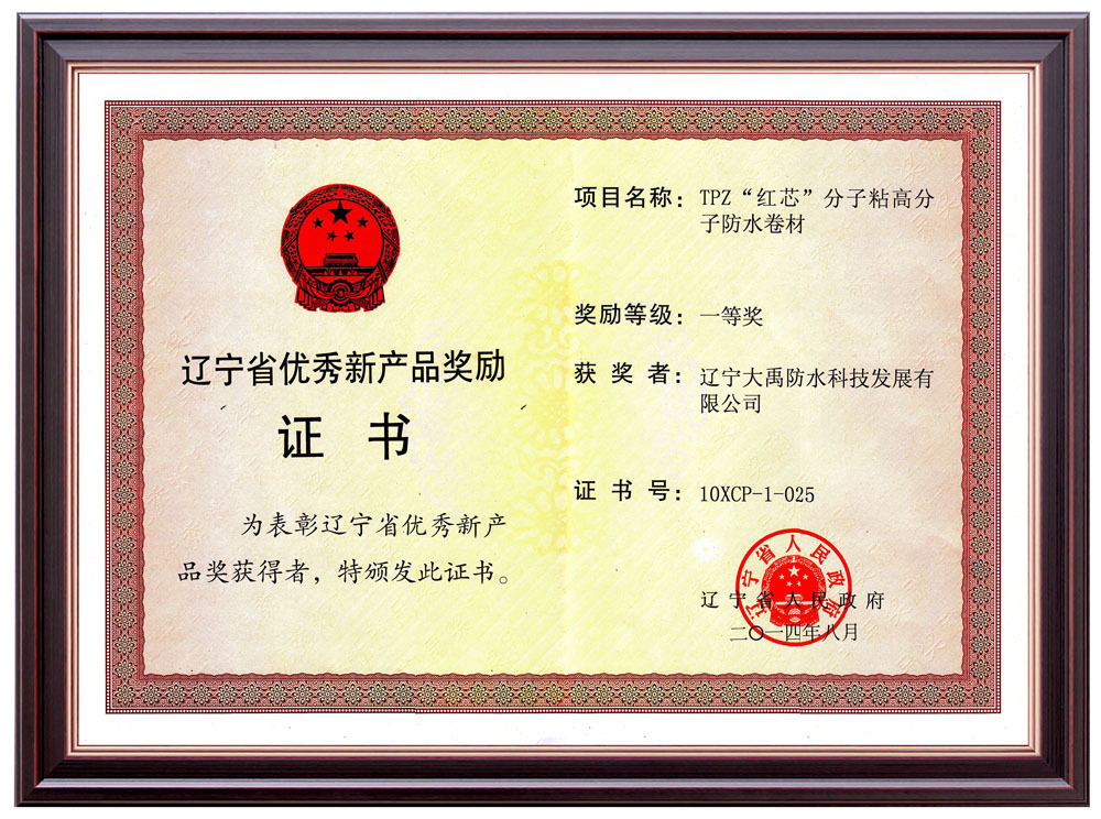 First Prize of Excellent New Products in Liaoning Province